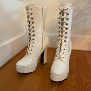 White Leather Vegan Platform Boots